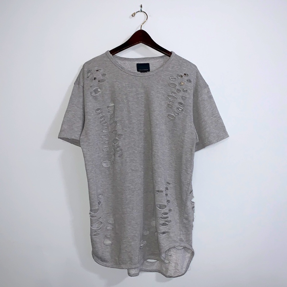 Decibel Short Sleeve Distressed Grey Shirt Extra Large